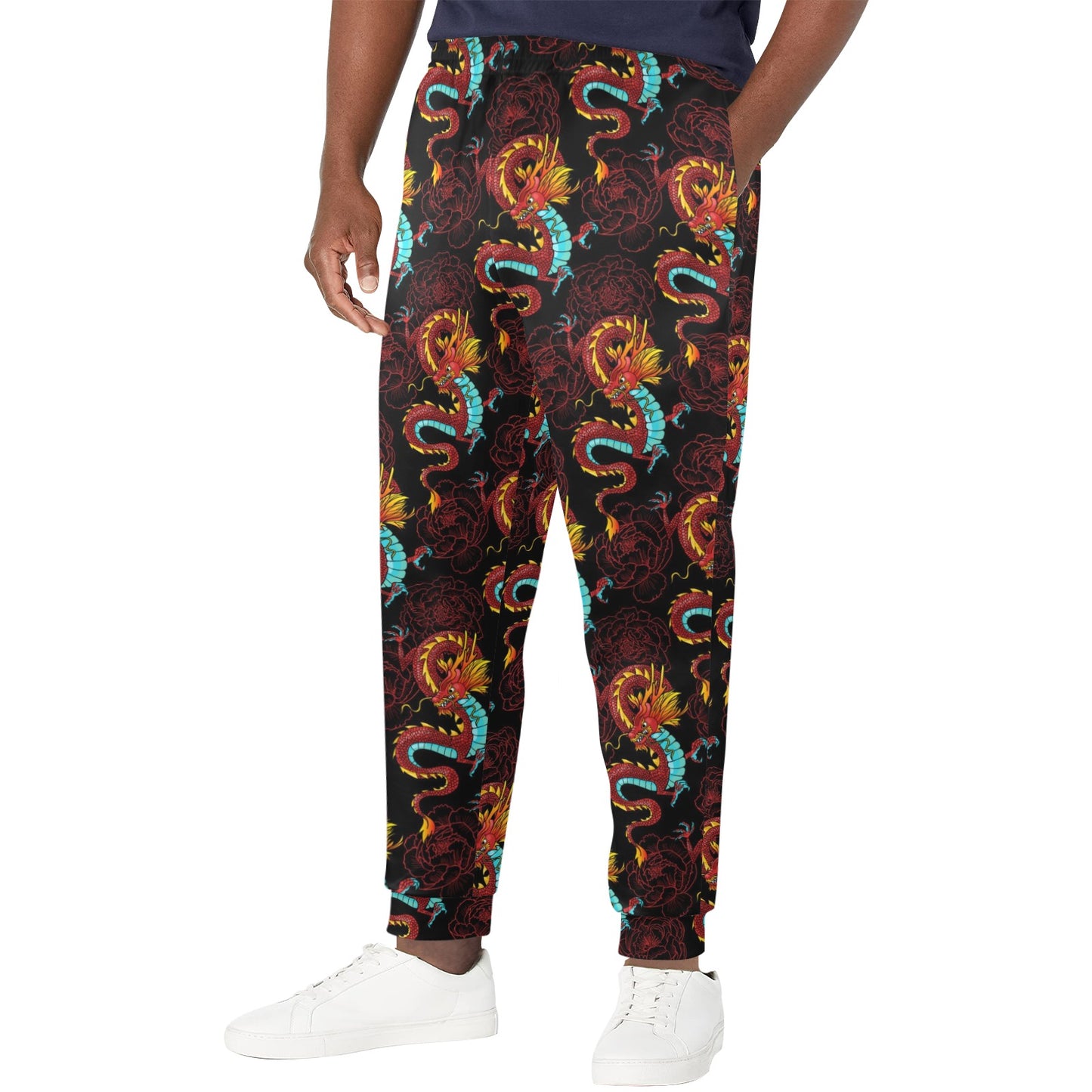 Chinese Dragons and Peonies Design Men's Casual Track Pants