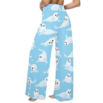 Sea Lion Cute Pattern Print Design 03 Women's Wide Leg Lounge Pants