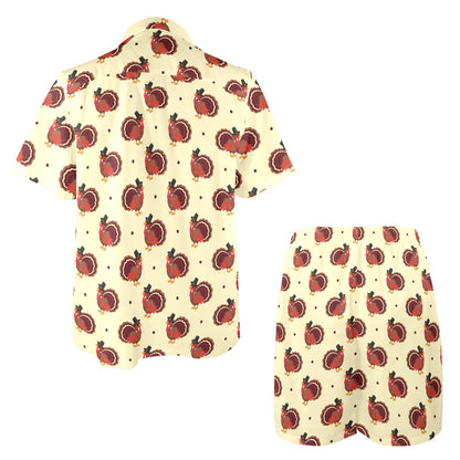 Thanksgiving Print Design LKS3010 Men's Beach Shirt and Shorts Set