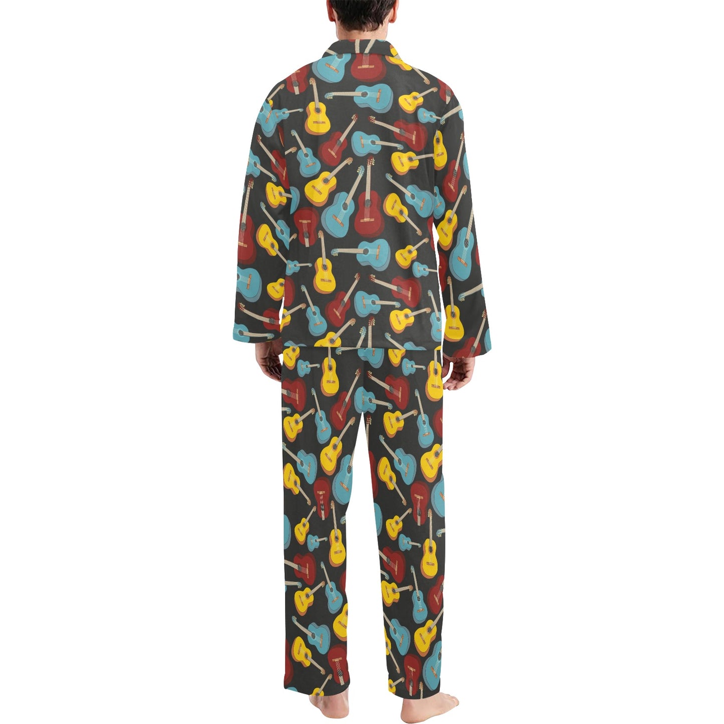 Acoustic Guitar Pattern Print Design 01 Men's Long Pajama Set