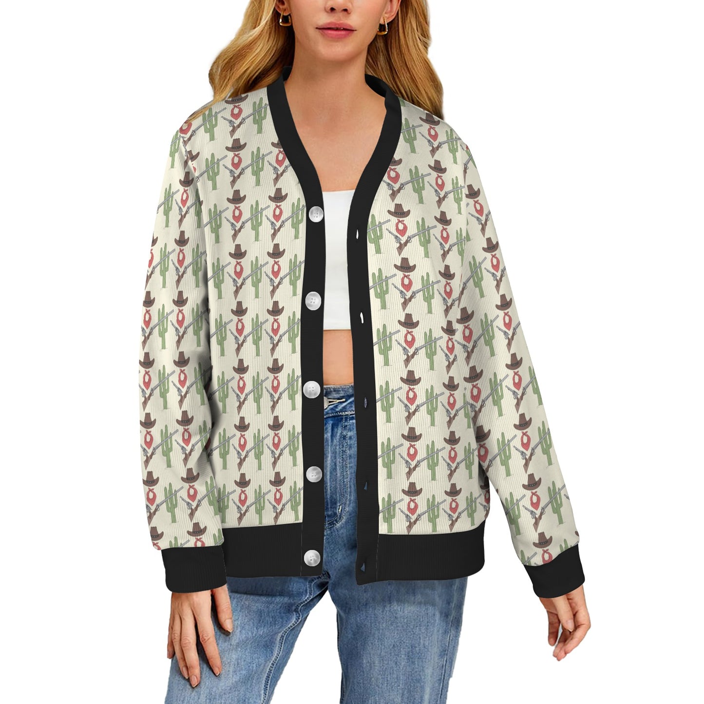 Western Cowboy Print Women's Cardigan