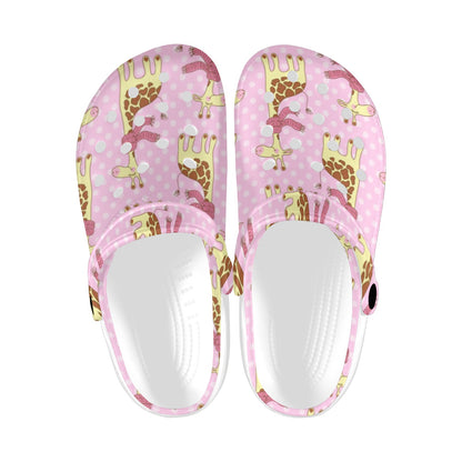 Giraffe Cute Pink Polka Dot Print Unisex Clogs Shoes