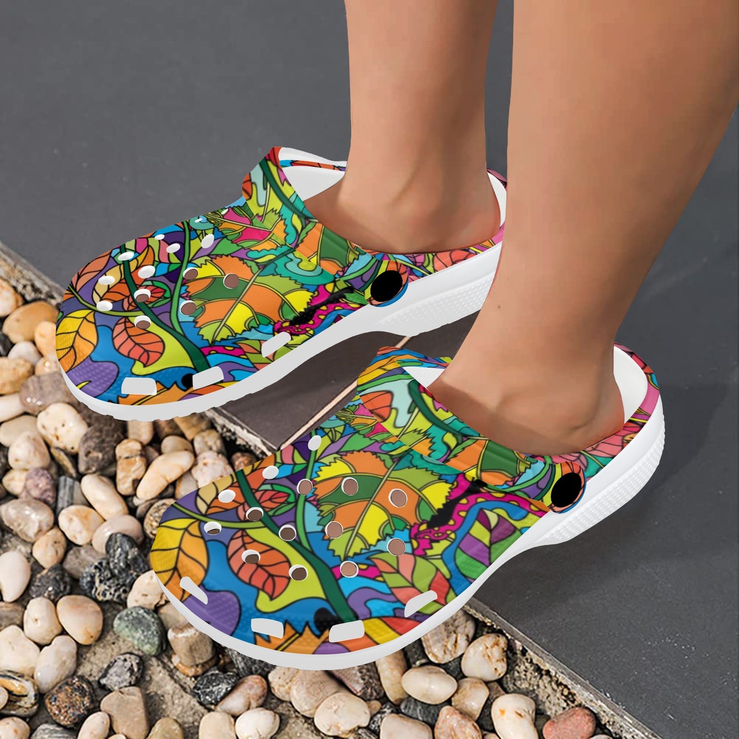 Psychedelic Trippy Flower Print Unisex Clogs Shoes