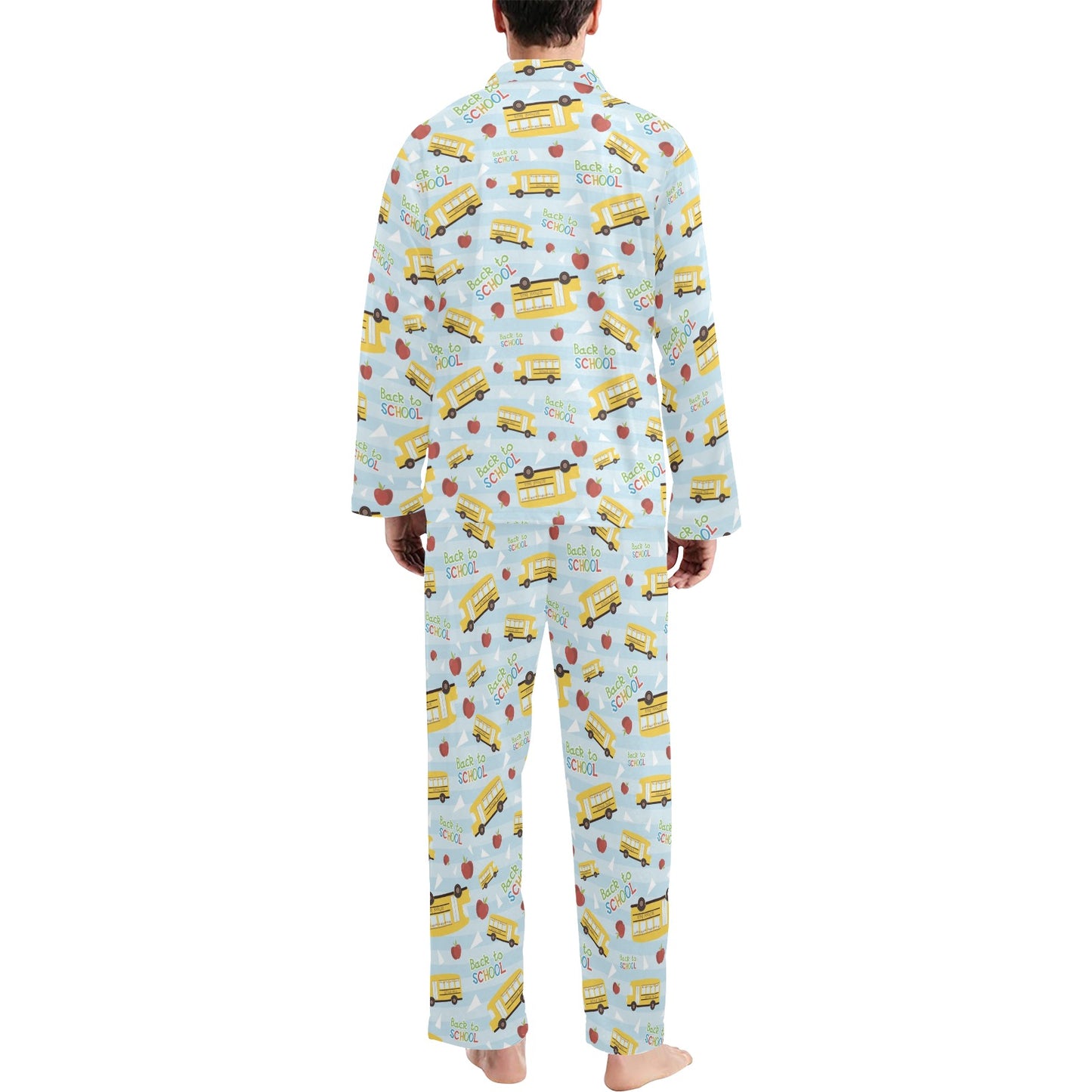 School Bus Back To School Print Design LKS303 Men's Long Pajama Set