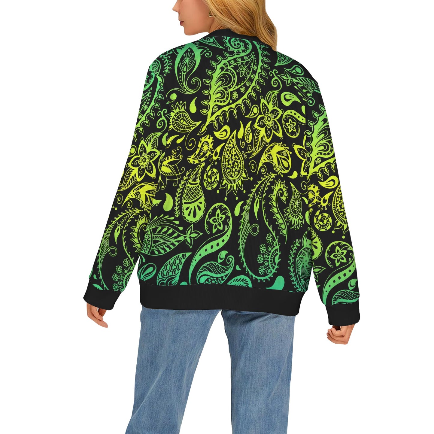 Paisley Green Design Print Women's Cardigan