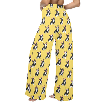 Boston Terrier Pattern Print Design 06 Women's Wide Leg Lounge Pants