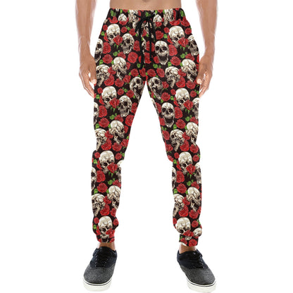 Skull Roses Design Themed Print Men's Sweatpants