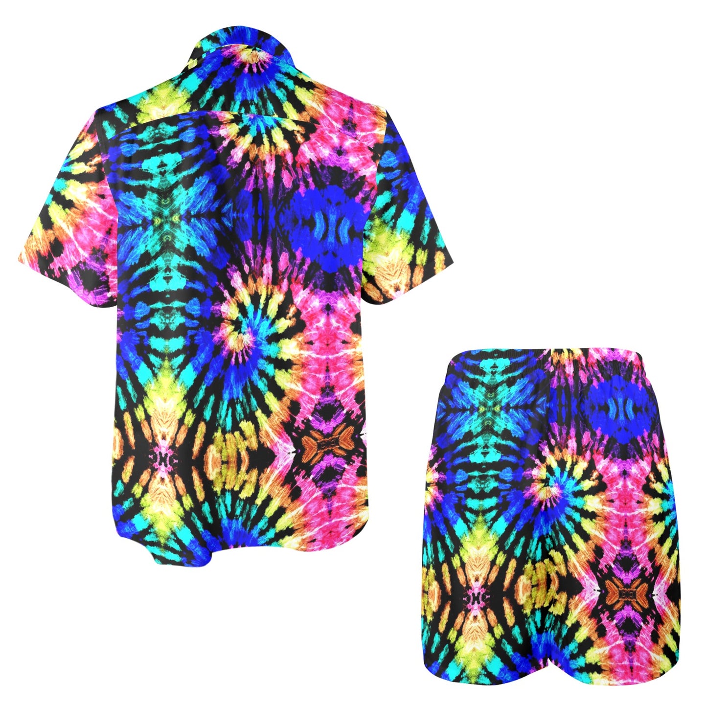 Tie Dye Rainbow Design Print Men's Beach Shirt and Shorts Set