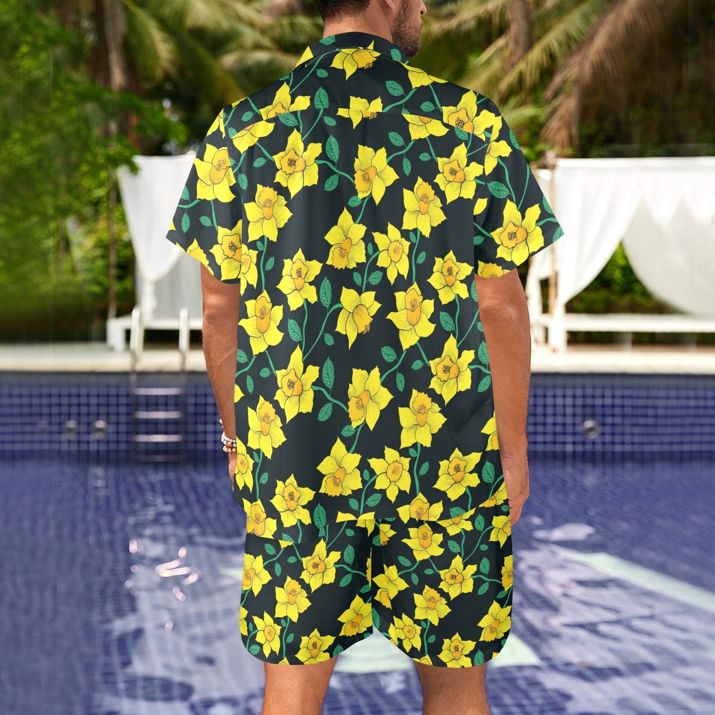 Daffodils Pattern Print Design DF03 Men's Beach Shirt and Shorts Set