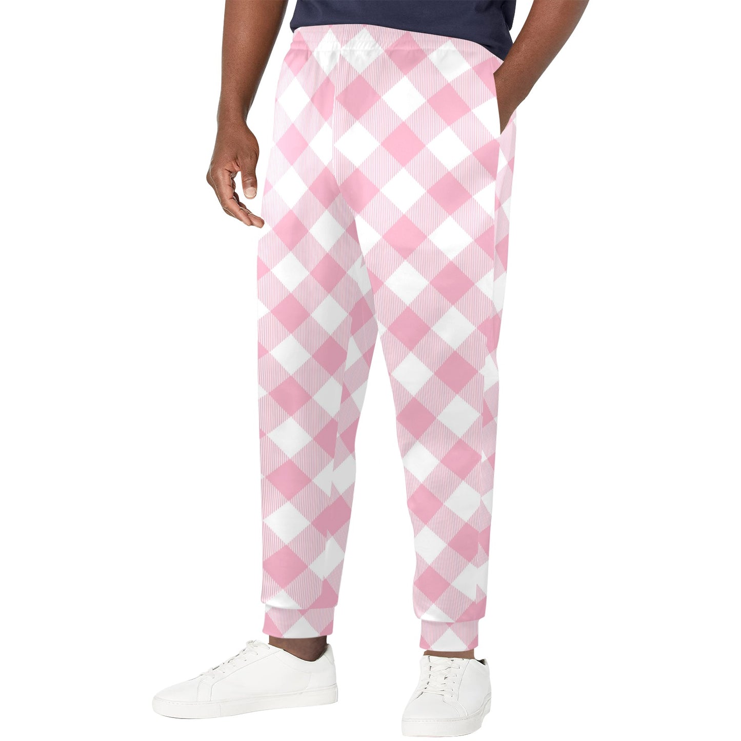 Gingham Pink Pattern Print Design 02 Men's Casual Track Pants
