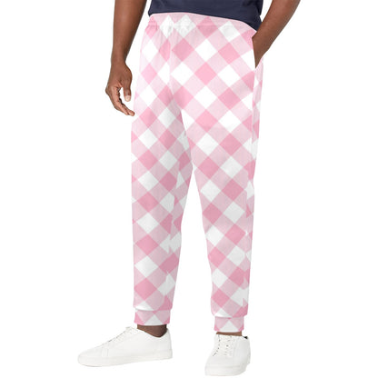 Gingham Pink Pattern Print Design 02 Men's Casual Track Pants