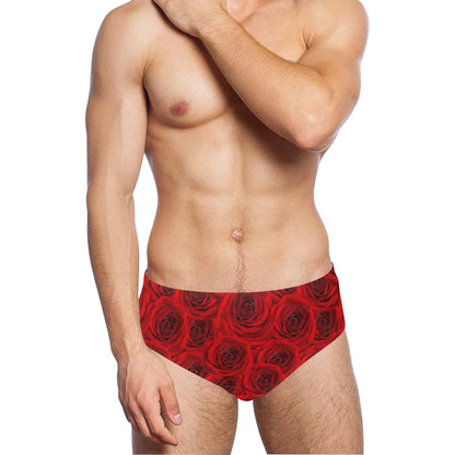 Rose Red Pattern Print Design RO04 Men's Swimming Briefs