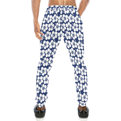 Hibiscus Blue Hawaiian Flower Pattern Men's Sweatpants