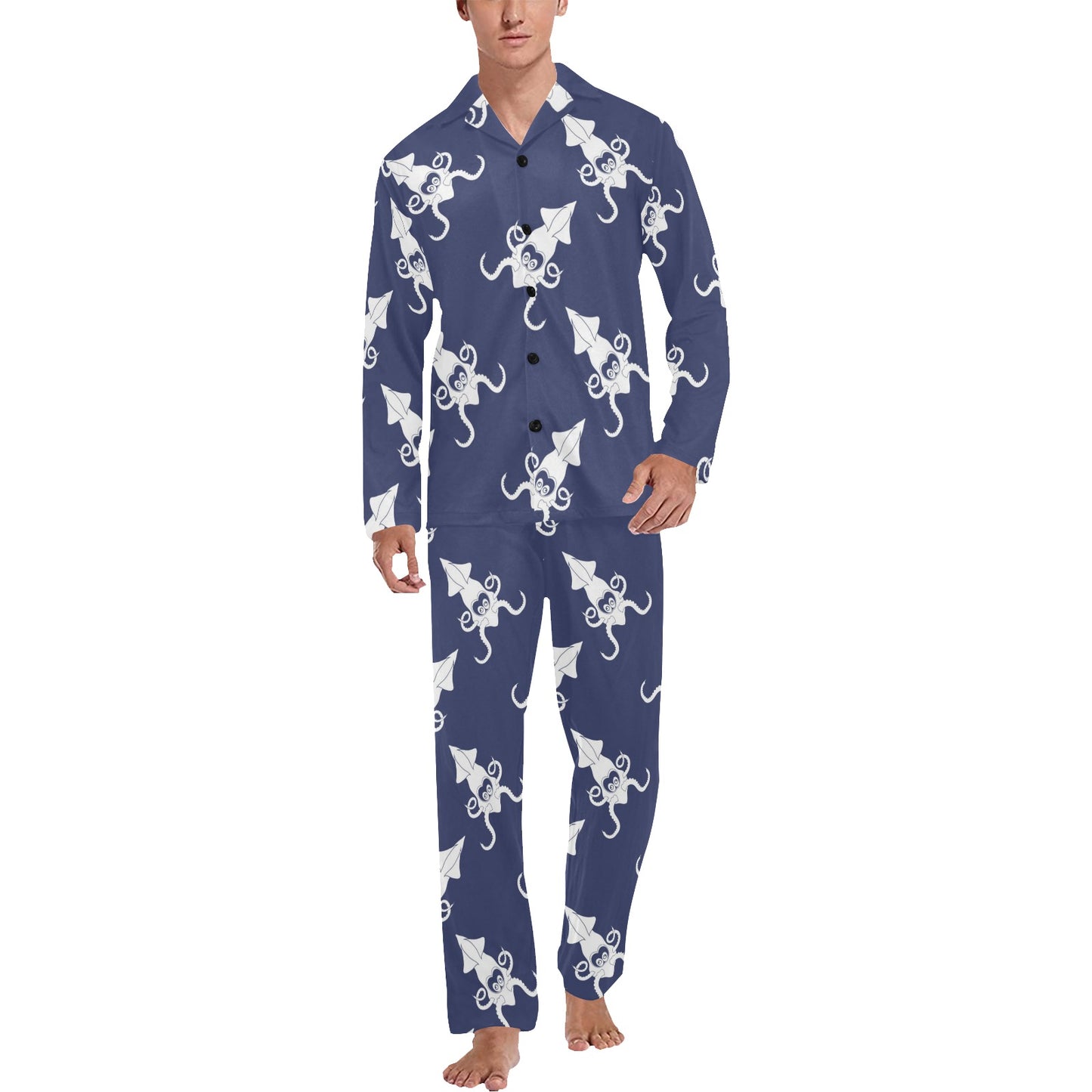 Giant Squid Pattern Print Design 02 Men's Long Pajama Set