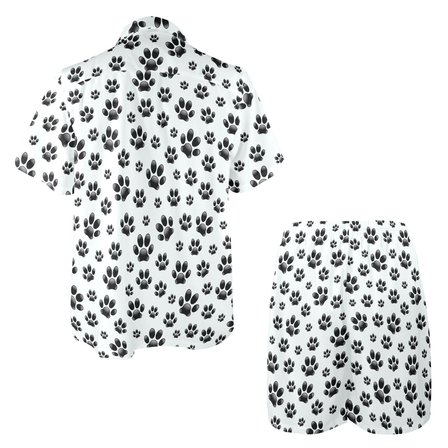 Paw Themed Print Men's Beach Shirt and Shorts Set