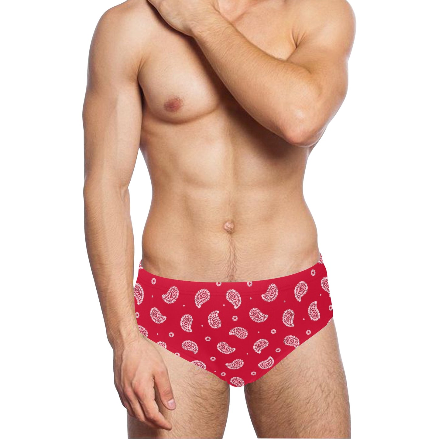 Bandana Red Paisley Print Design LKS305 Men's Swimming Briefs