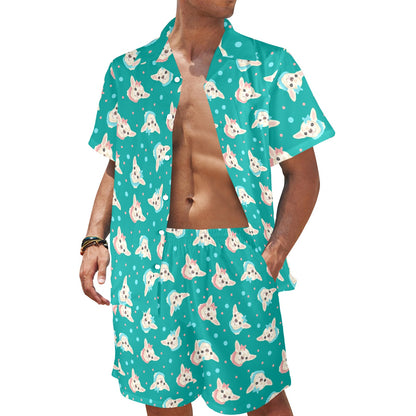 Chihuahua Polka Dot Pattern Men's Beach Shirt and Shorts Set