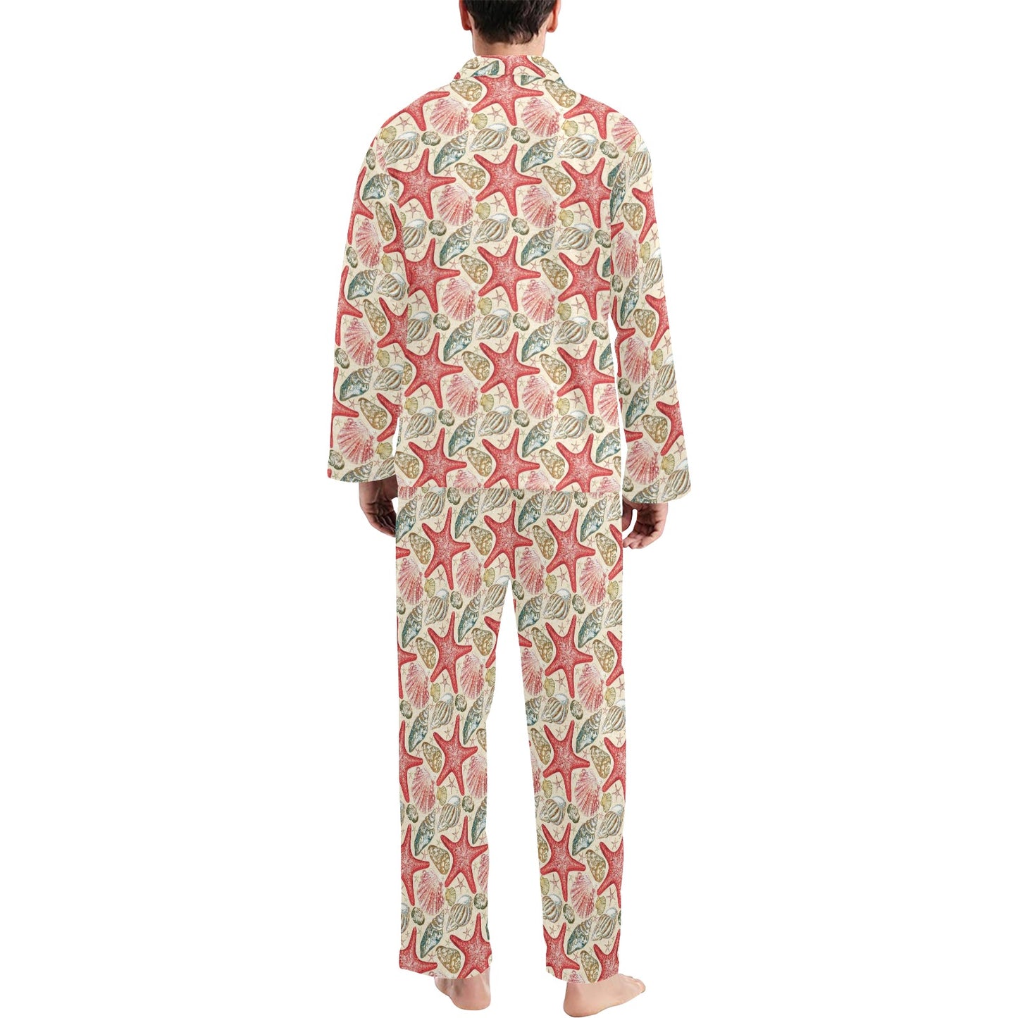 Seashell Print Design LKS301 Men's Long Pajama Set
