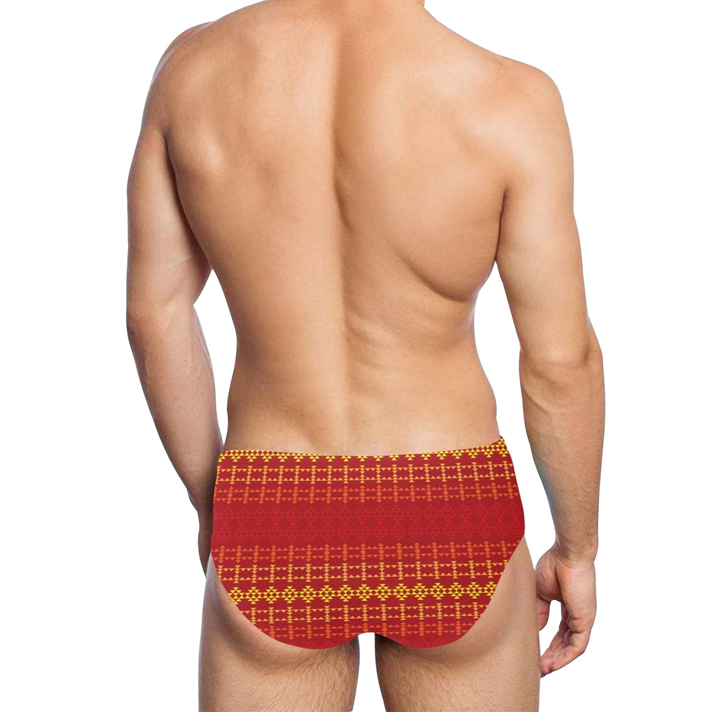 Southwest Red Gold Design Themed Print Men's Swimming Briefs