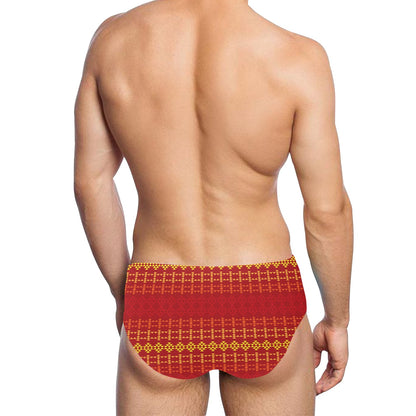 Southwest Red Gold Design Themed Print Men's Swimming Briefs