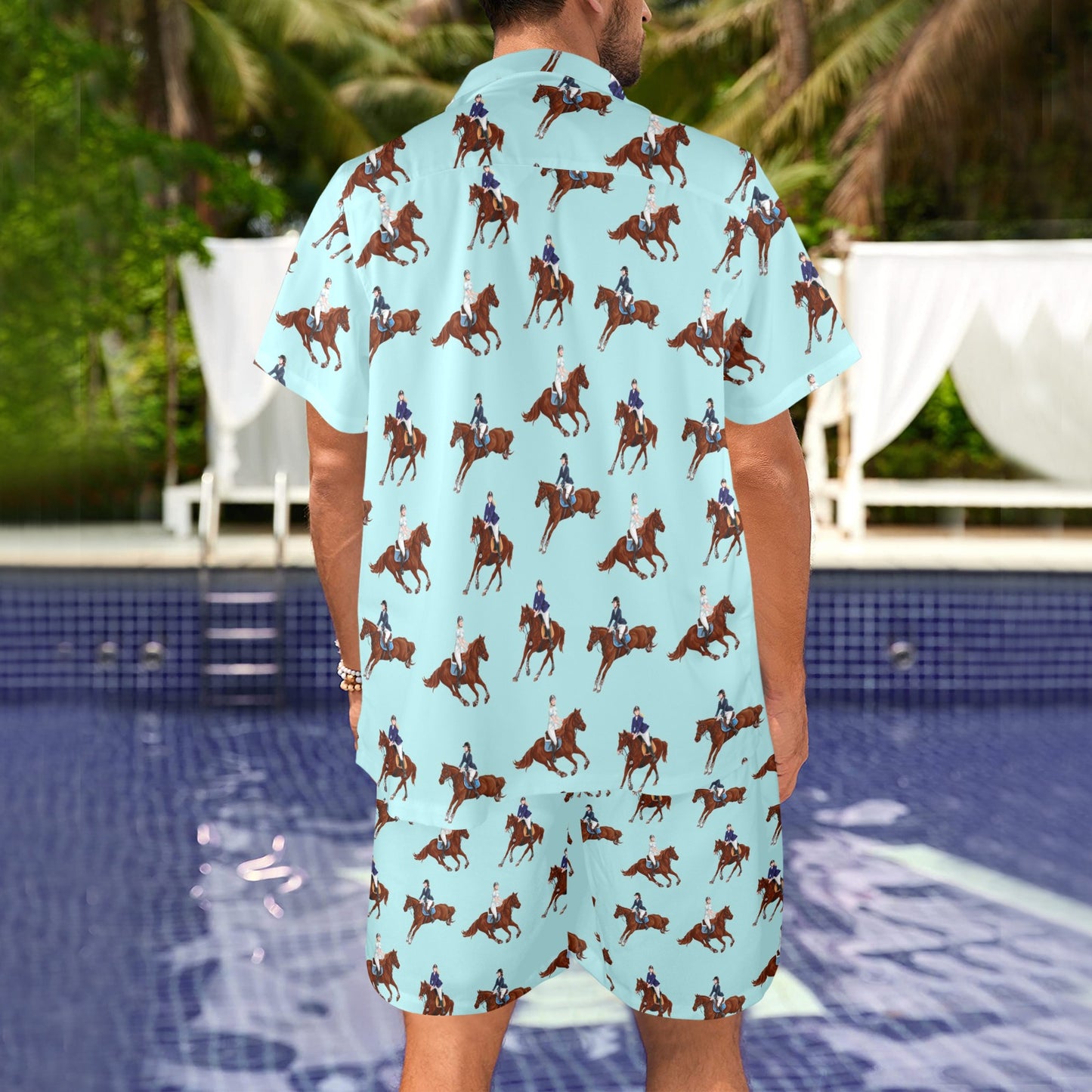 Equestrian Horse Riding Men's Beach Shirt and Shorts Set