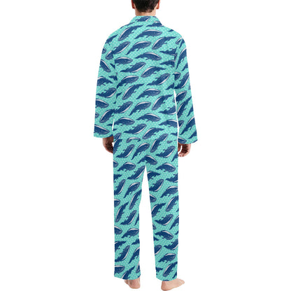 Whale Polka Dot Design Themed Print Men's Long Pajama Set