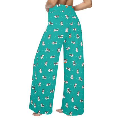Siberian Huskies Print Design LKS303 Women's Wide Leg Lounge Pants