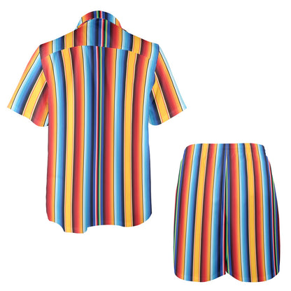 Mexican Blanket Stripe Print Pattern Men's Beach Shirt and Shorts Set