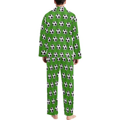 Soccer Ball Green Backgrpund Print Men's Long Pajama Set