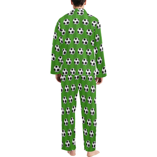 Soccer Ball Green Backgrpund Print Men's Long Pajama Set