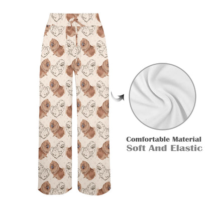 Pomeranians Pattern Print Design A01 Women's Wide Leg Lounge Pants