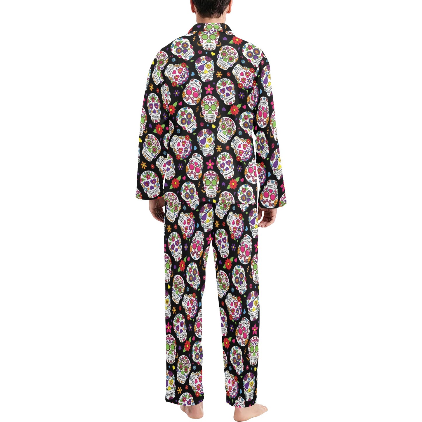 Sugar Skull Print Design LKS302 Men's Long Pajama Set