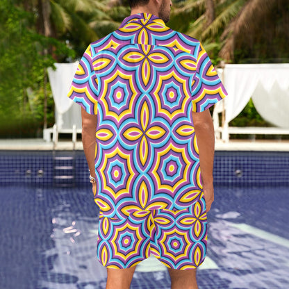 Optical illusion Pattern Print Design A03 Men's Beach Shirt and Shorts Set