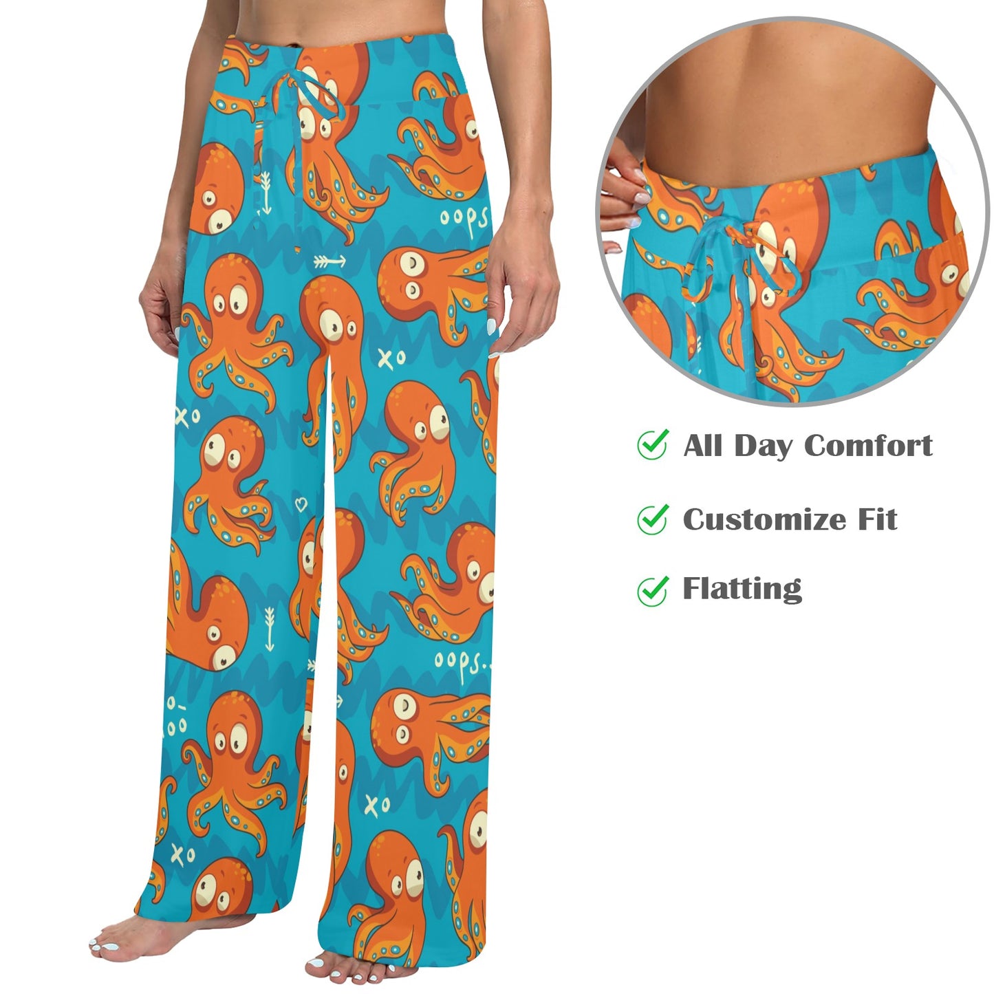 Octopus Pattern Print Design A02 Women's Wide Leg Lounge Pants