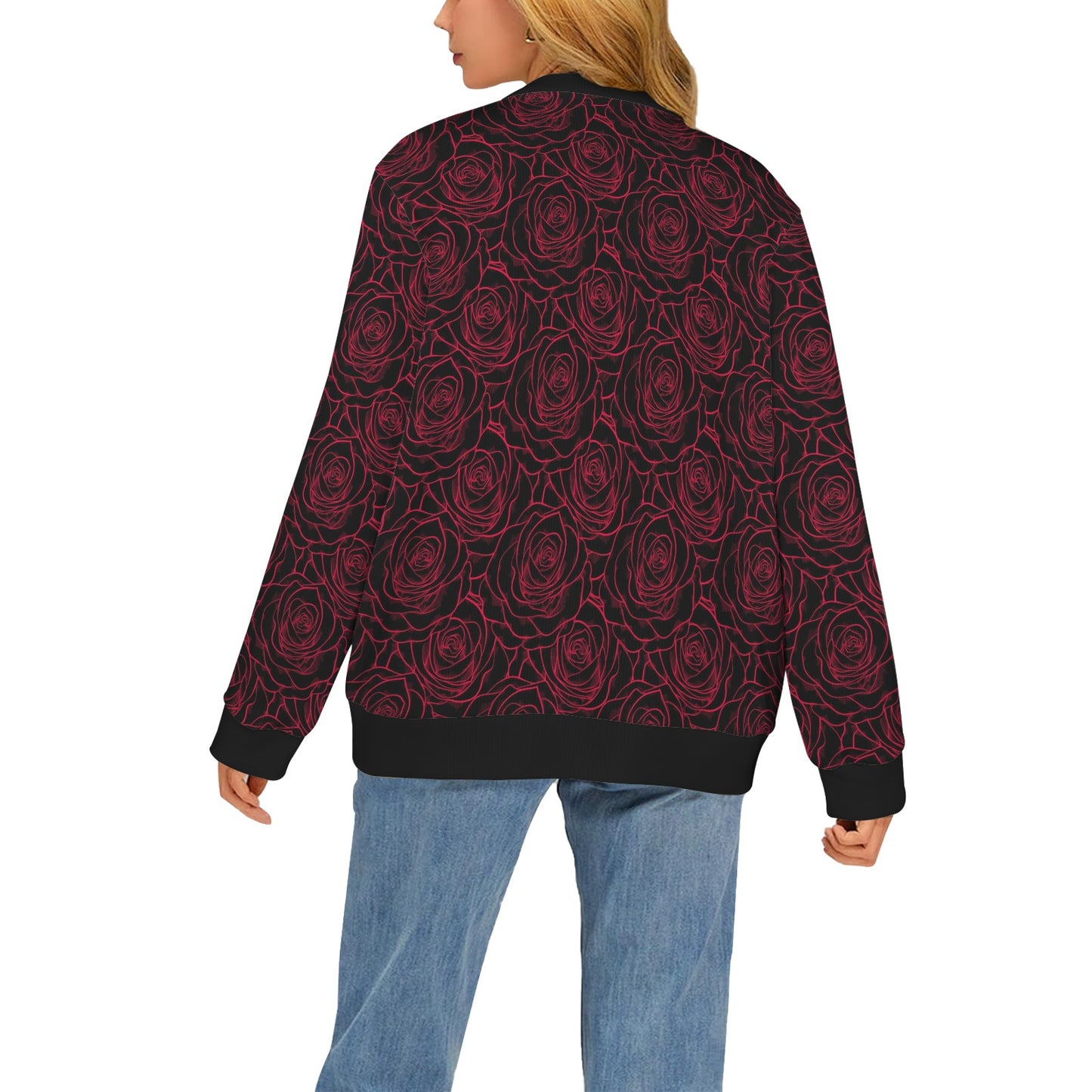 Red Rose Design Print Women's Cardigan