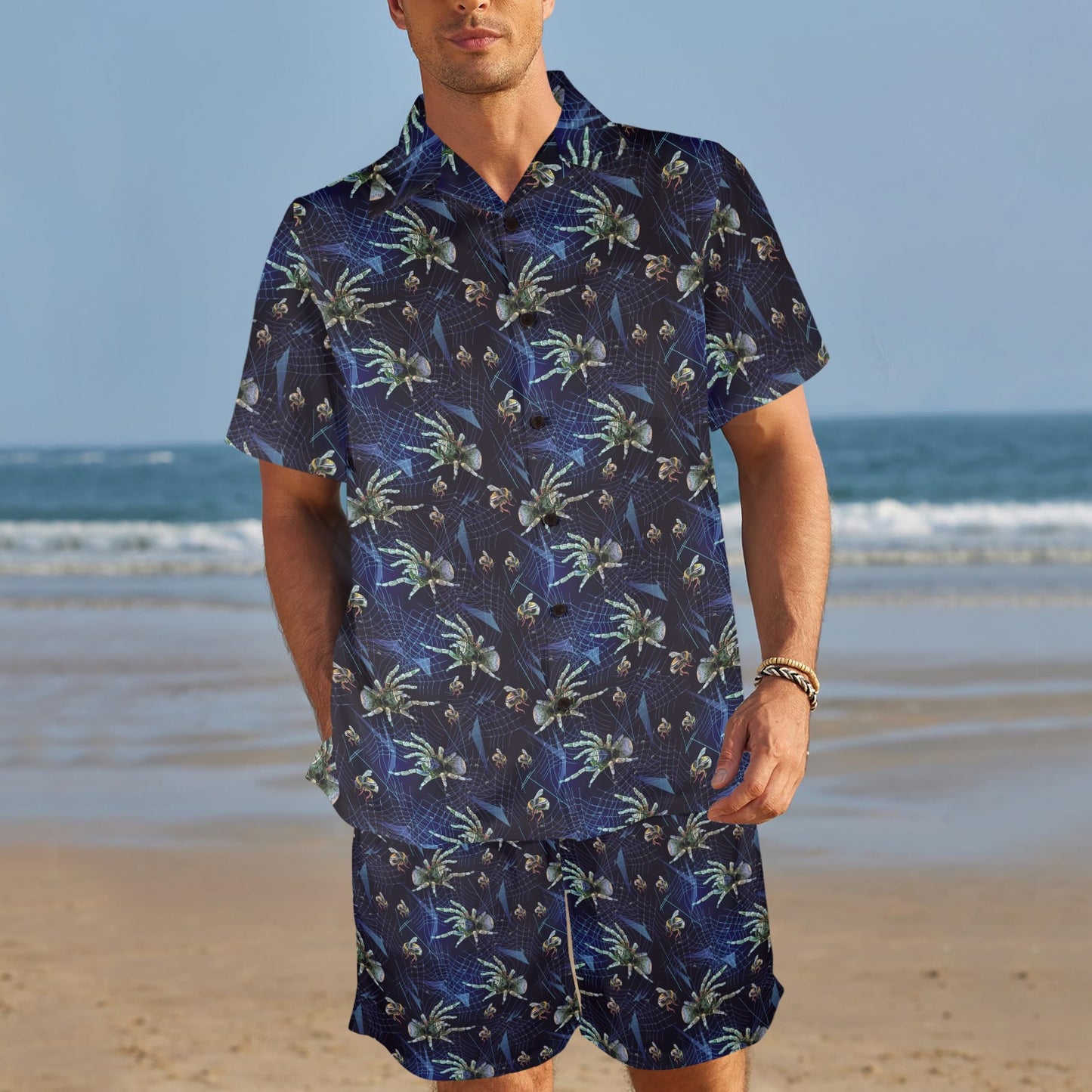 Tarantula Print Design LKS401 Men's Beach Shirt and Shorts Set