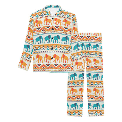 Elephant Aztec Ethnic Print Pattern Men's Long Pajama Set