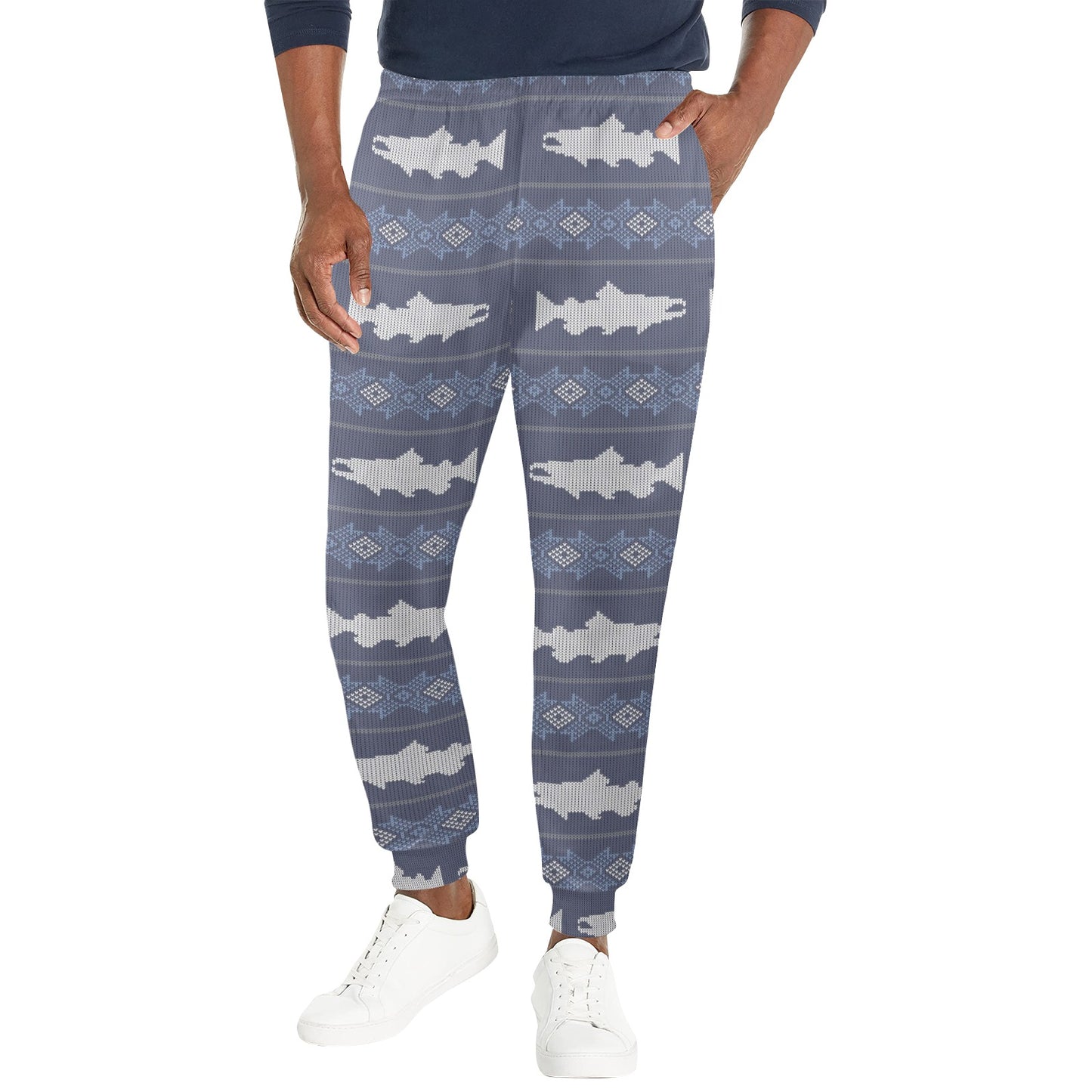Salmon Fish Knit Style Print Design LKS304 Men's Casual Track Pants