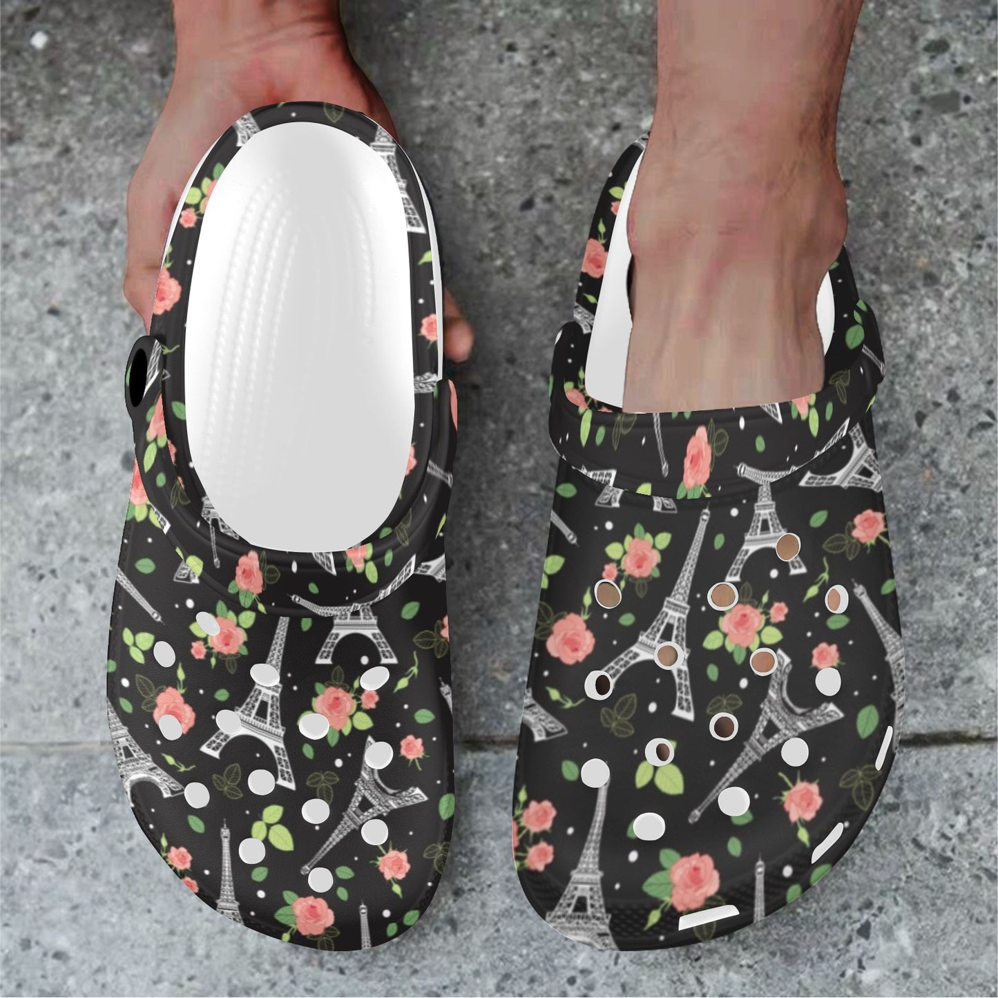 Eiffel Tower Rose Print Unisex Clogs Shoes