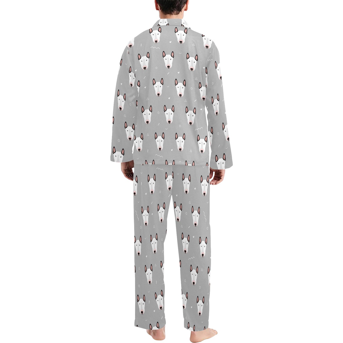 Bull Terrier Head Print Pattern Men's Long Pajama Set