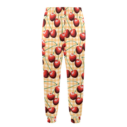 Cherry Orange Plaid Print Men's Casual Track Pants