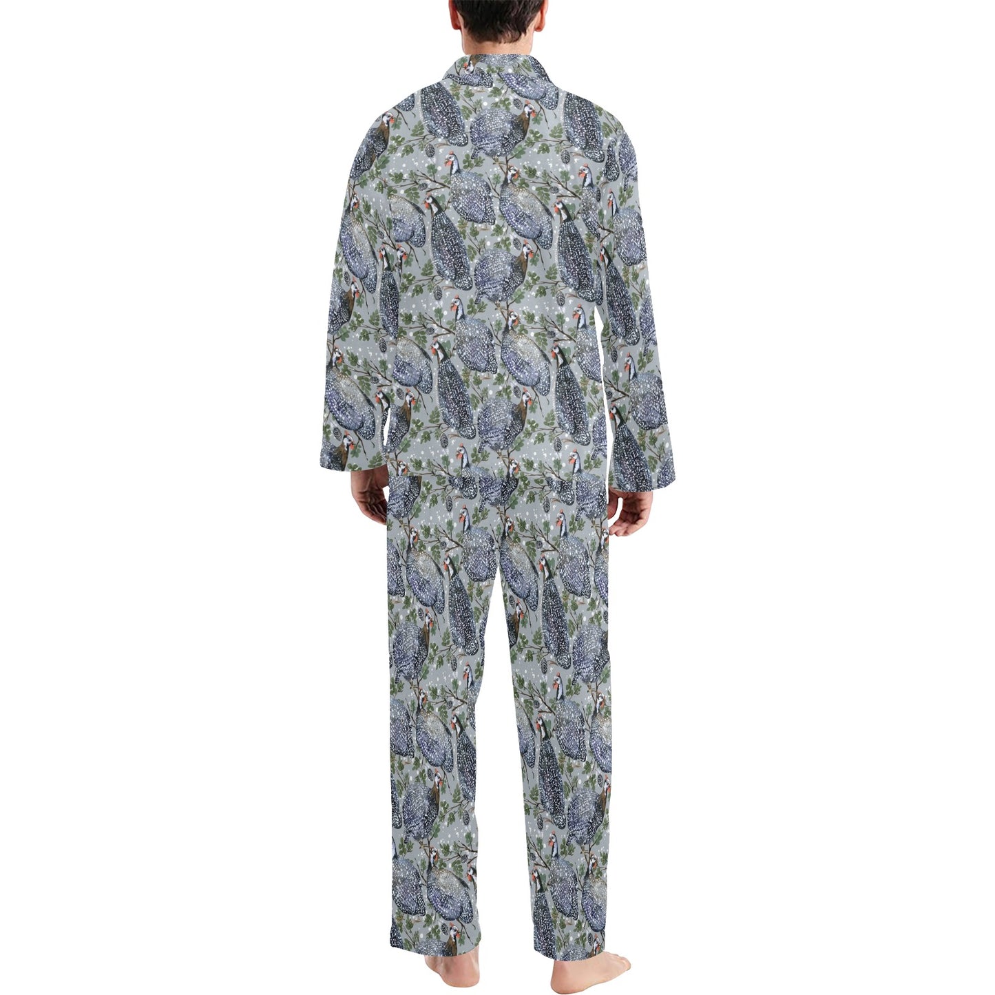 Guinea Fowl Print Design LKS402 Men's Long Pajama Set