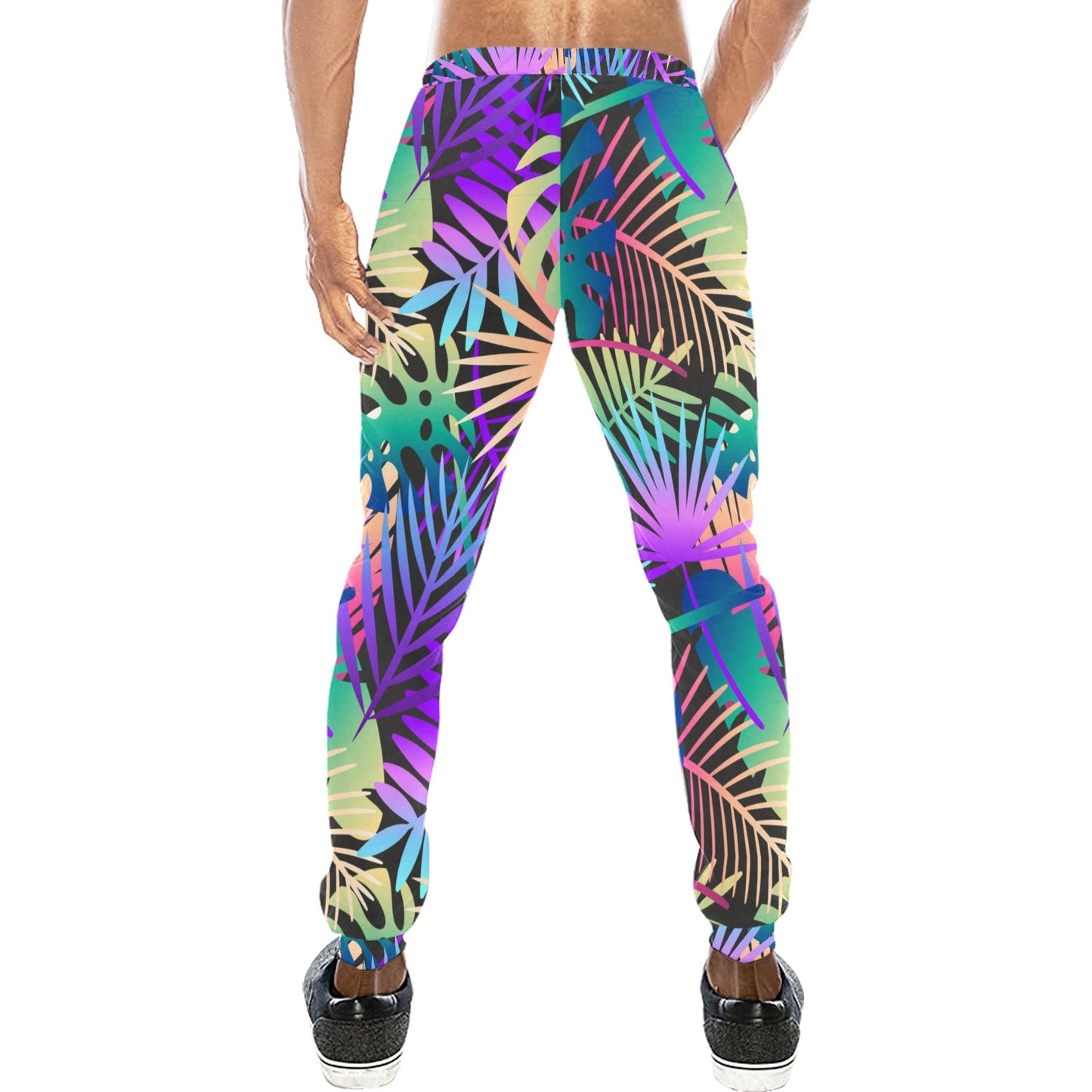Neon Flower Tropical Palm Leaves Men's Sweatpants