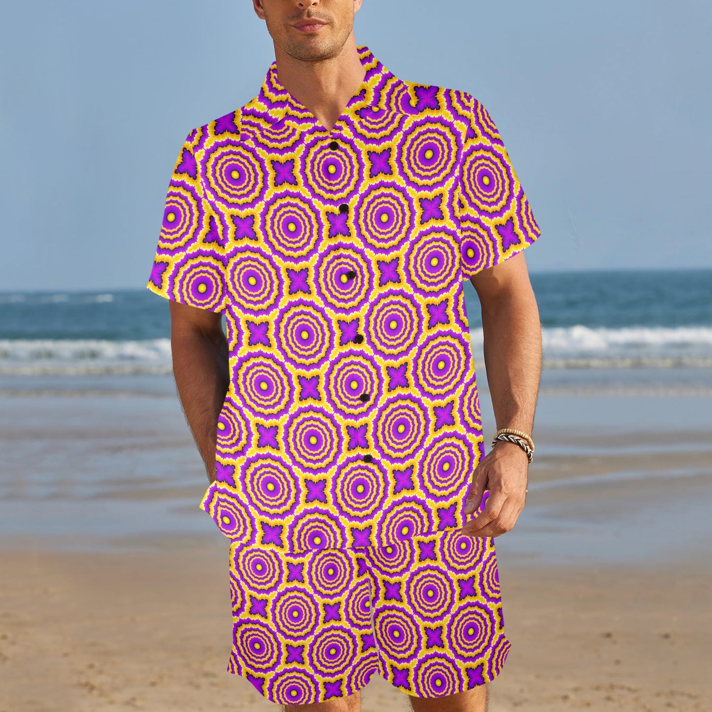 Optical illusion Expansion Men's Beach Shirt and Shorts Set