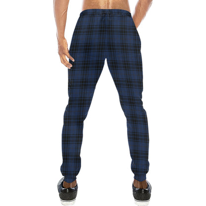 Navy Blue Tartan Plaid Pattern Men's Sweatpants