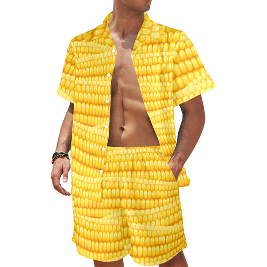 Agricultural Corn cob Pattern Men's Beach Shirt and Shorts Set
