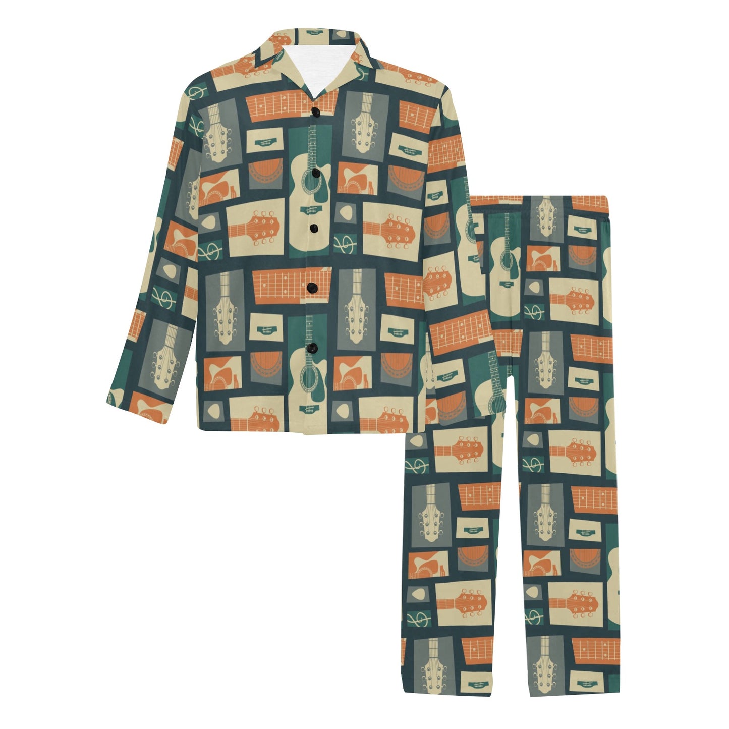 Acoustic Guitar Pattern Print Design 02 Men's Long Pajama Set