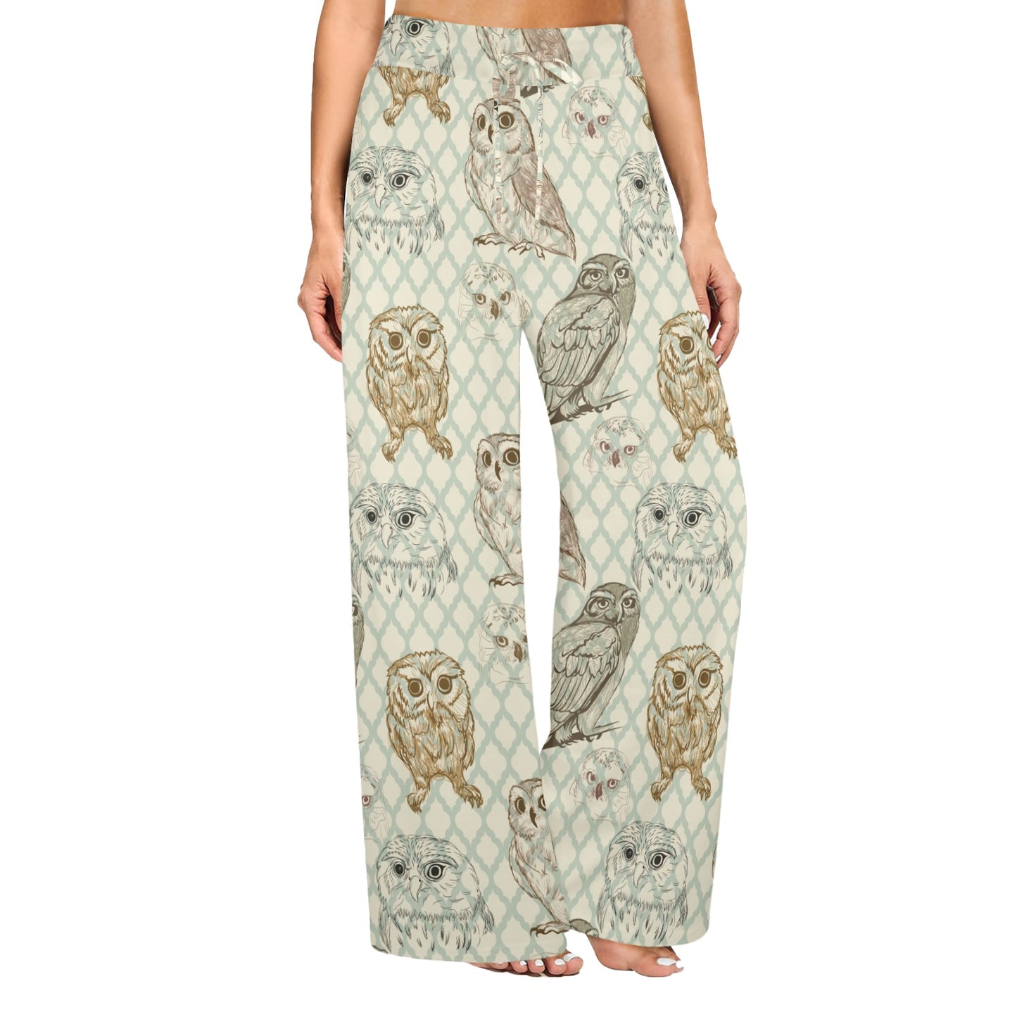 Owl Pattern Print Design A03 Women's Wide Leg Lounge Pants