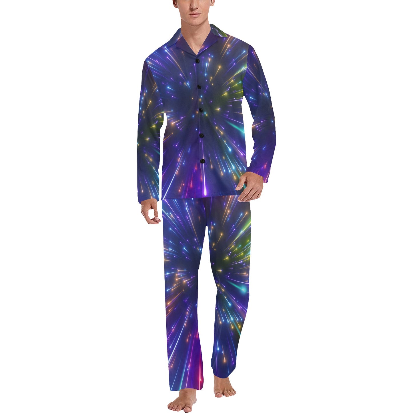 Celestial Rainbow Speed Light Men's Long Pajama Set