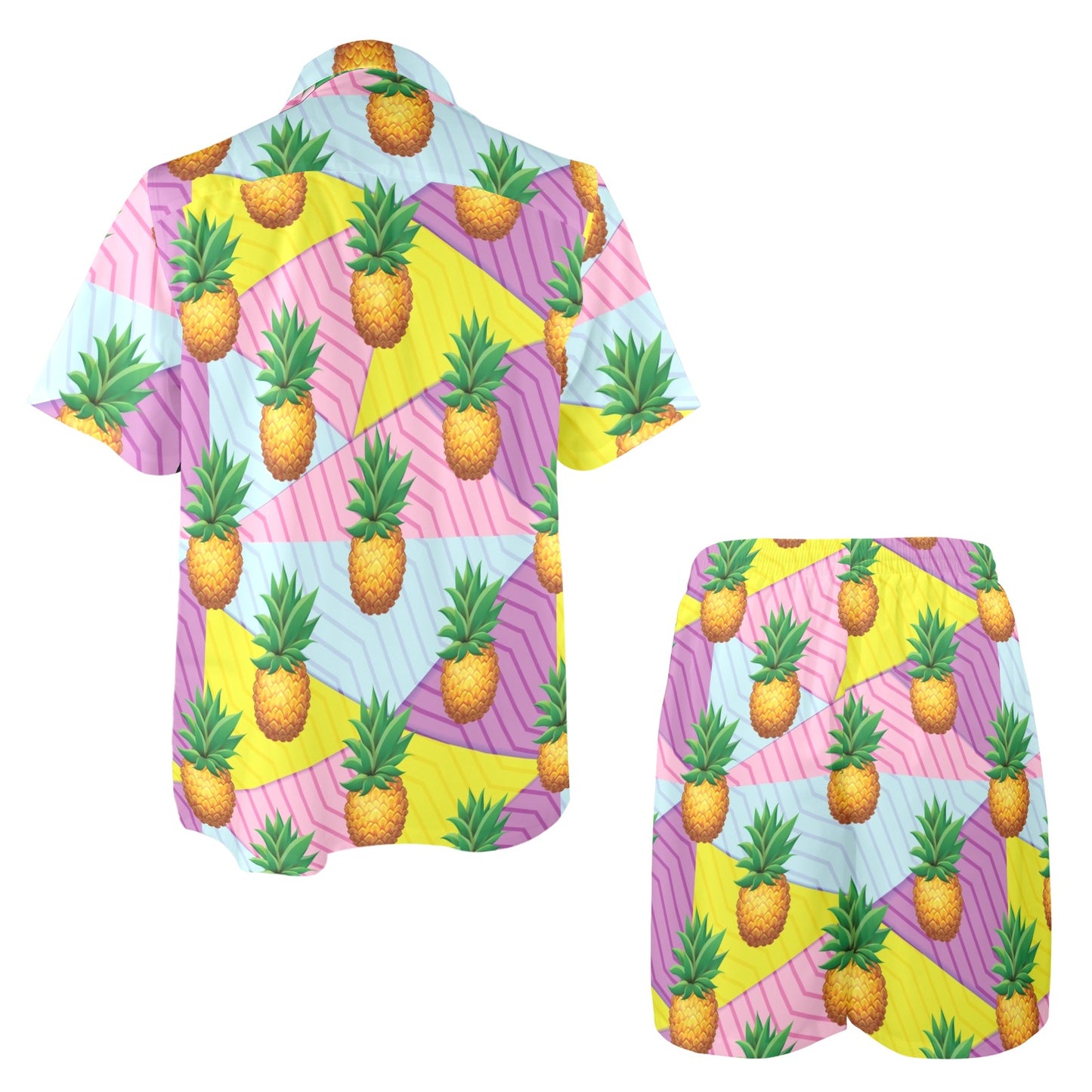 Pineapple Pattern Print Design PP05 Men's Beach Shirt and Shorts Set